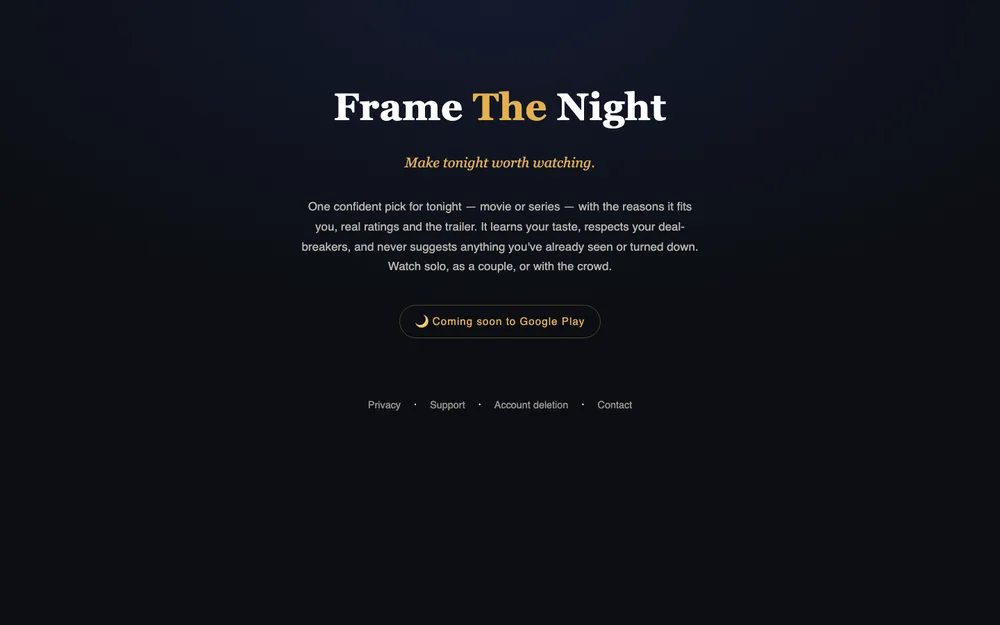 Frame The Night landing page
